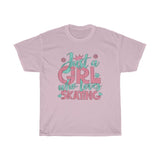 Just A Girl Who Loves Skating - Unisex Heavy Cotton Tee - Gift Idea for Skating Coach Figure Skating Club Small Business Entrepreneur