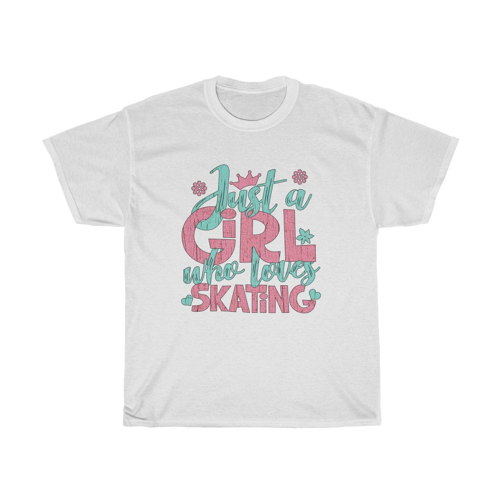 Just A Girl Who Loves Skating - Unisex Heavy Cotton Tee - Gift Idea for Skating Coach Figure Skating Club Small Business Entrepreneur