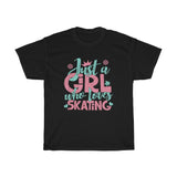 Just A Girl Who Loves Skating - Unisex Heavy Cotton Tee - Gift Idea for Skating Coach Figure Skating Club Small Business Entrepreneur