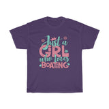 Just A Girl Who Loves Boating - Unisex Heavy Cotton Tee - Gift Idea for Marina Ship's Store Boater Captain Pontoon Gift Shop Small Business Entrepreneur