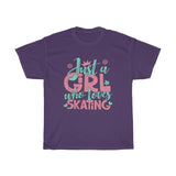Just A Girl Who Loves Skating - Unisex Heavy Cotton Tee - Gift Idea for Skating Coach Figure Skating Club Small Business Entrepreneur