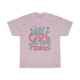 Just A Girl Who Loves Tennis - Unisex Heavy Cotton Tee - Gift Idea for Tennis Coach Small Business Entrepreneur