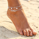 Spoil Yourself - 2PCS Retro Pearl Heart Infinity Anklet - silver color
