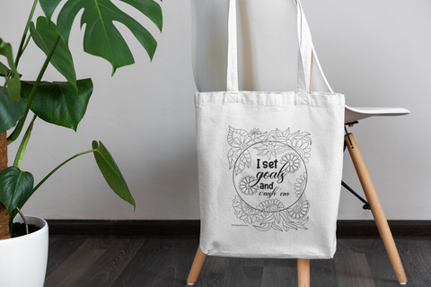 Small Busineses Owner Gift - Goals Crusher - White Canvas Bag Mandala Ready to Color for Entrepreneurs